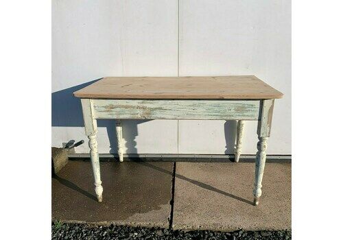 Victorian Scullery Table With Stripped Top And Original Painted Base