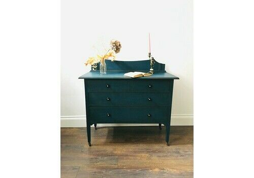 Pretty Painted Vintage Washstand Or Chest Of Drawers On Castors In Navy Blue