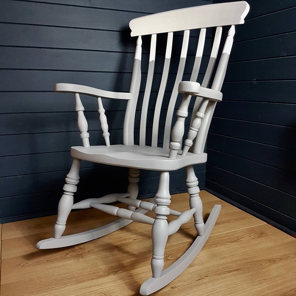 Two Tone Grey Painted Wooden Rocking Chair | Vinterior
