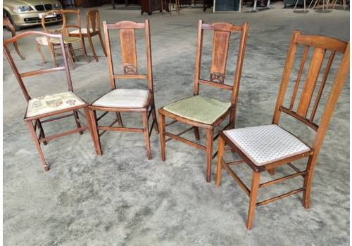 Four Antique Edwardian Mixed Small Dining Chairs Fabric Seats Dining Room