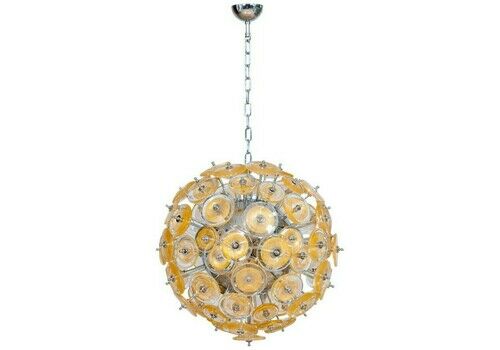 Italian Flush Mount In Blown Murano Glass, Gold 24 K, Mazzega Contemporary