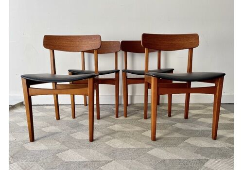 Set Of 4 Vintage Dining Chairs With Black Vinyl