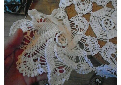 Stunning Vintage White Crochet French Table Square, Table Doily, Tablecloth For Small Table, 25" X 25"