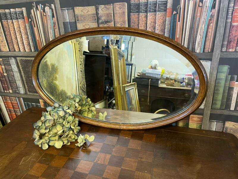 Antique Oval Oak Bevelled Edge Mirror Vintage Large Bathroom Living