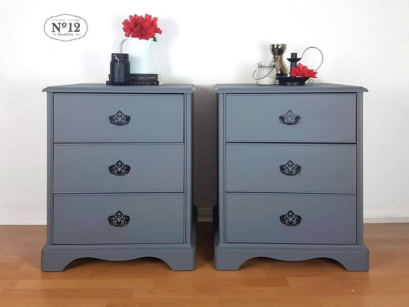 Pair Of Grey Hand Painted Stag Bedside Tables Night Stands Pair Of Grey Hand Painted Stag Bedside Tables Night Stands Cabinets End