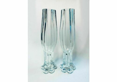 A Pair Of Unusual Vintage Art Nouveau Clear Glass Tri Pedestal Vases