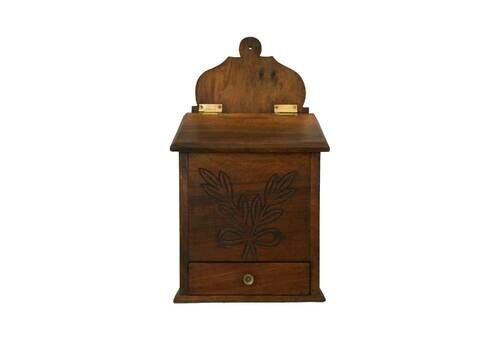 French Carved Wood Salt Box, Rustic Provencal Kitchen Storage Canister