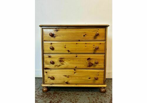 A Beautiful 20th Century Solid Pine Bedroom Chest Of Four Drawers