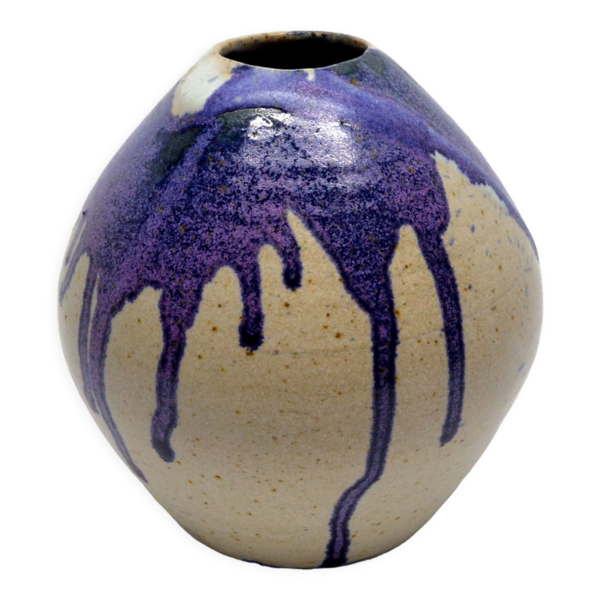 Ceramic Studio Vase In Blue And Purple Pottery Mid Century Germany