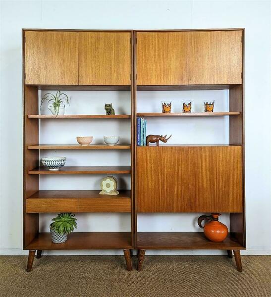 Pair Vintage Mid Century Teak G Plan Bookcases Wall Shelving Shelf Room