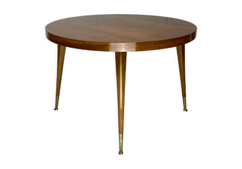 Italian Round Table With Tapered Brass Leg Ends, 1950s