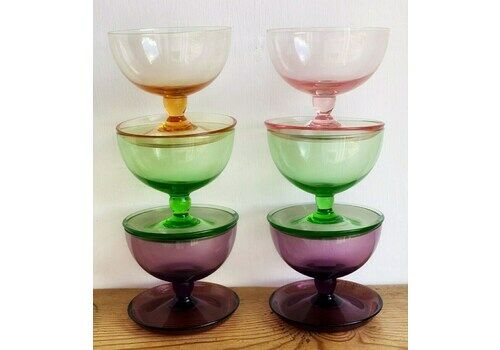 Vintage Glass Hors D‘Oeuvre Or Dessert Bowls 1950s   Lovely Colours Midcentury Dining