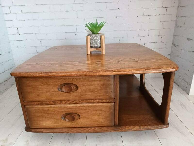 Mid Century Ercol Pandora Coffee Table Solid Elm Vintage Retro Vgc