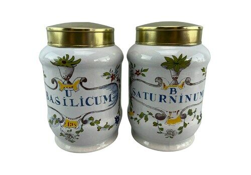 Vintage Pair Of Ceramic Apothercary Jars   Chemist Jars   Storage