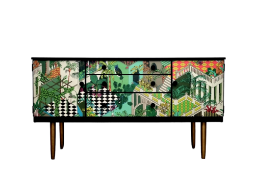 Stunning Bespoke Mid Century Schreiber Sideboard Tv Unit Miami Decoupage