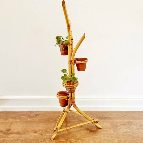 Vintage Bamboo And Cane Plant Stand, Boho Plant Stand, Plant Holder