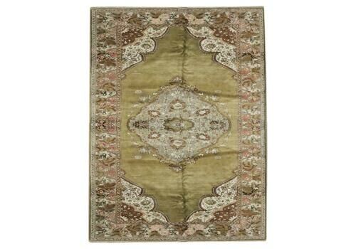 Handmade Carpet Area Oriental Rug, Antique Green Wool Living Room Rug For Sale