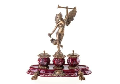 Red Porcelain Inkwell Victory Porcelain With Bronze Ornaments Inkwell Inkstand Home And Office Decor Porcelain Luxury Gift