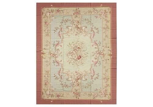 Handmade Carpet Blush Pink Blue Aubusson Rug, Extra Large Wool Tapestry Rug