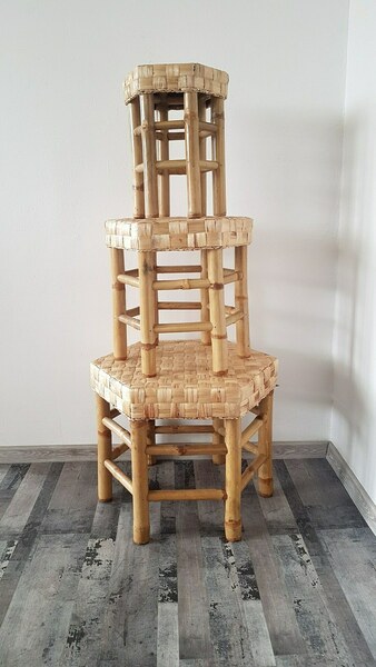 Vintage Mid Century Hexagonal Bamboo Rattan Nesting Table Set Of 3 photo buy