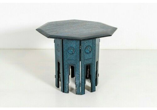 A Vibrant 1970s Burmese Hand Painted Occasional Side Table, Kashmiri In Style