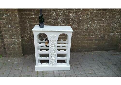 Superb Solid Pine Wine Rack Grape Motif Side Table In Farrow And Ball Wimborne White.