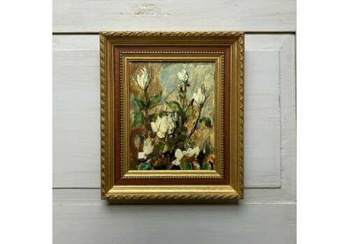 Magnolias   Antique Oil On Panel By Polish Artist Czeslaw Zawadzinski