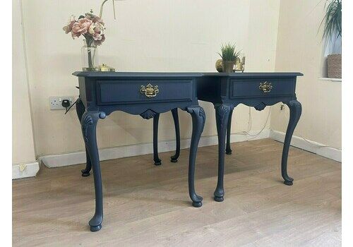 Pair Of Midnight Blue End Tables, Bedside Tables, Pair Of Side Tables