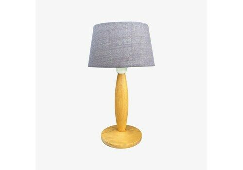 Retro Oak Wood Lamp Base With Free Grey Shade | Dutch Mid Century Modern Lighting | Design Lamp From The Netherlands | Vintage Lamp Base 60s
