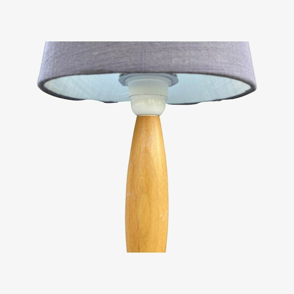 Retro Oak Wood Lamp Base With Free Grey Shade | Dutch Mid Century Modern Lighting | Design Lamp From The Netherlands | Vintage Lamp Base 60s photo Lighting