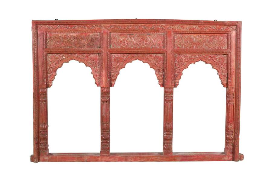 Stunning Antique Indian Teak Wood Reclaimed Mirror Vintage Rustic Wall