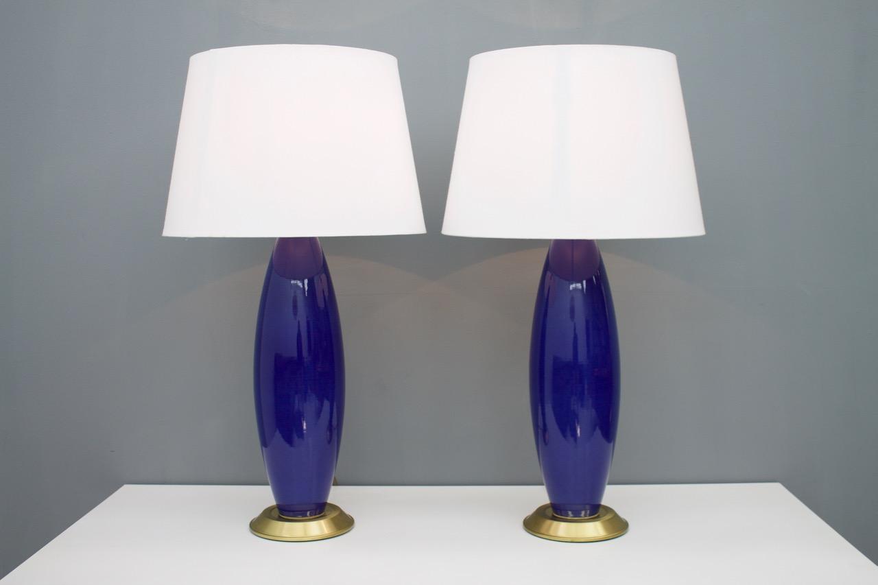 Pair Cobalt Blue Glass Table Lamps With Pair Cobalt Blue Glass Table Lamps With