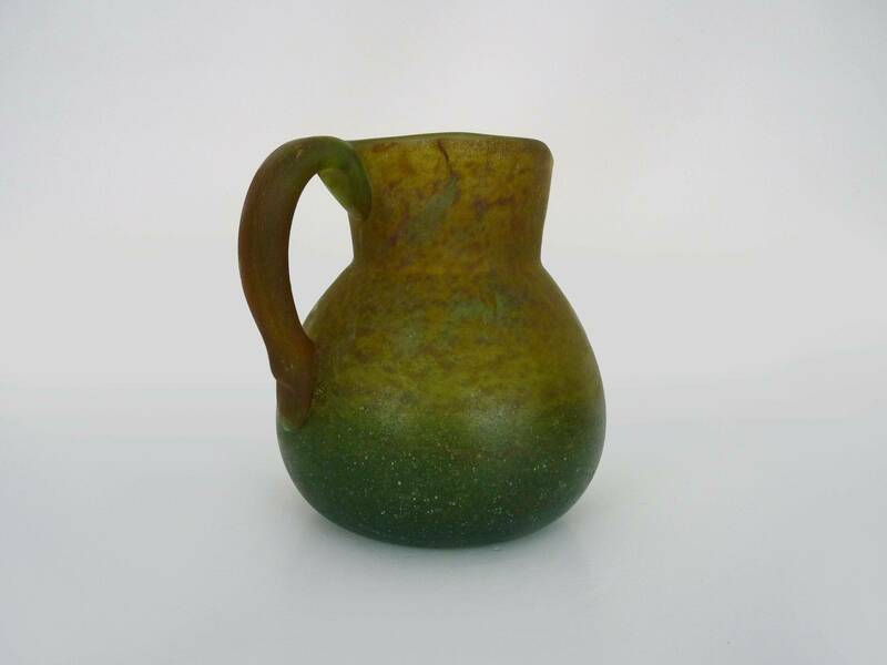Pitcher In Orange And Green Marmoreal Glass Paste. Signed Georges De Feure For Daum photo for sale