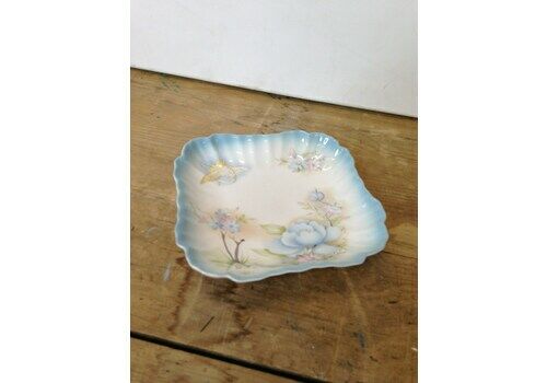 Vintage James Kent Old Foley (Pre Shelley) Blue Square Trinket Dish With Bird And Pretty Floral Design   Hand Painted In Good Condition.