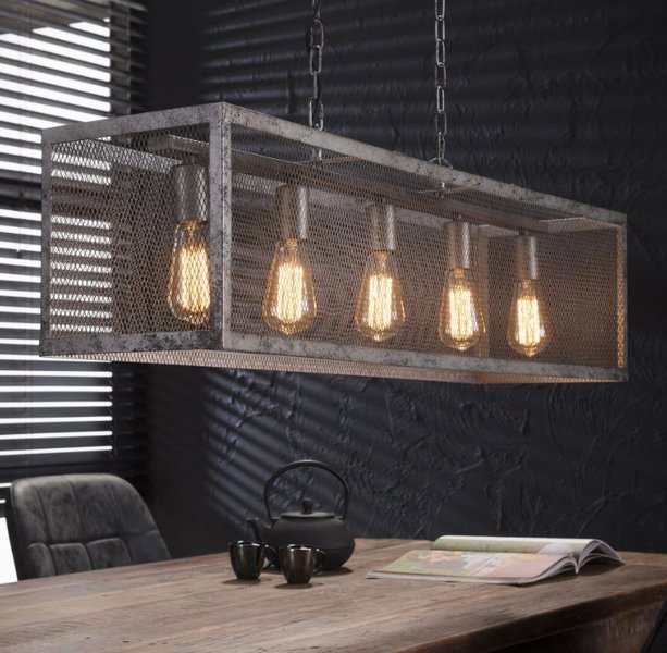 Large Rectangular Metal Wire Mesh Vintage Industrial Ceiling Light