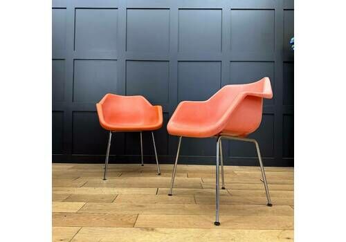 Pair Of Robin Day Mid Century Chairs / Retro Armchairs / Plastic And Chrome