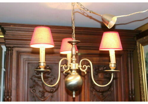 French Vintage Flemish Style Chandelier 3 Lights Medium Size Silver Color