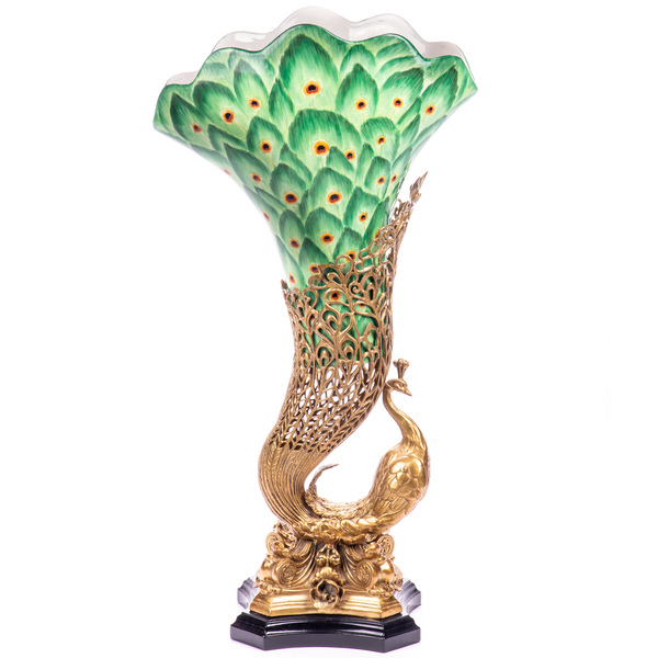 Antique Style Porcelain And Bronze Peacock Vase Vinterior
