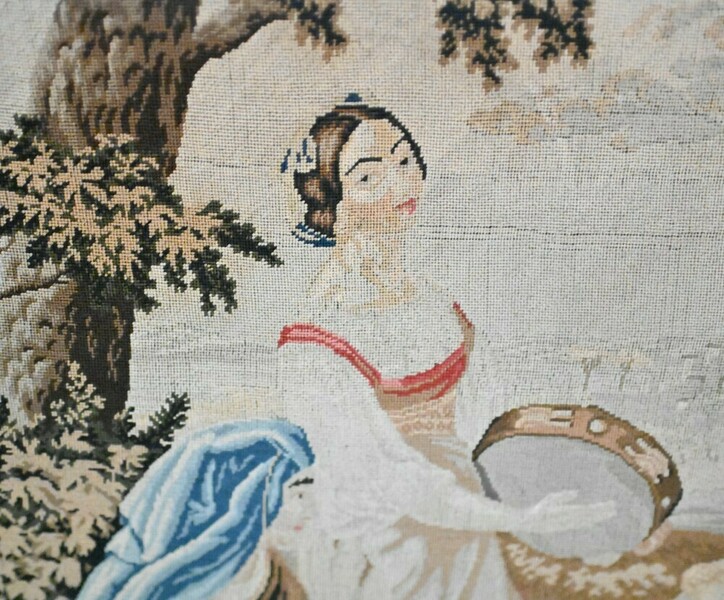 Victorian Tapestry Screen Needlepoint Hand Woven 1840 Pastoral photo furniture
