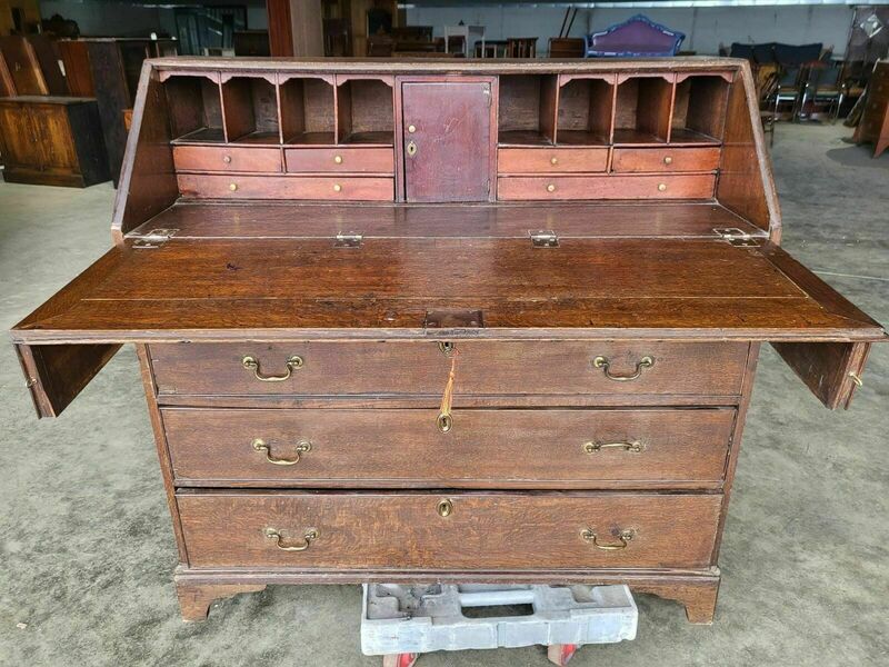 Antique Oak Large Bureau Writing Desk Drawers Bracket Feet photo furniture