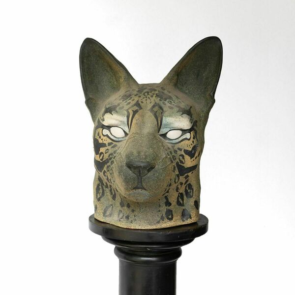 Large Vintage Ceramic Sci Fi Inspired Cat Head Sculpture, 1970s Vinterior