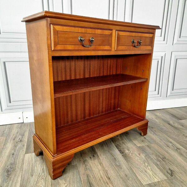 Antique Style Reproduction Inlaid Open Bookcase Drawers Lowboy