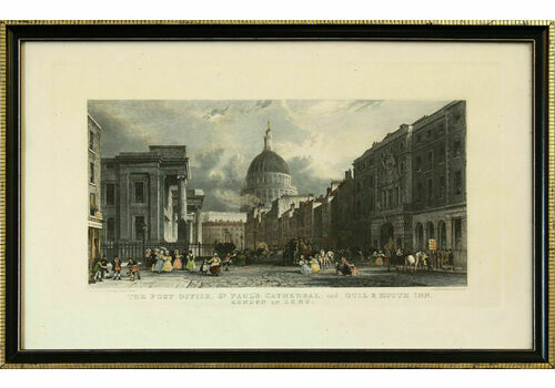 Engraving By Thomas Allom. The Post Office, St Pauls Cathedral, Bull & Mouth Inn