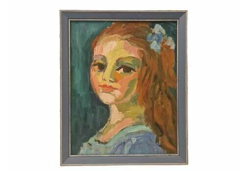 Expressionist Red Hair Girl Portrait Oil Painting, Mid Century Framed French Original Art