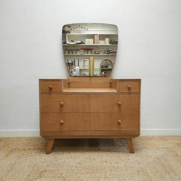 Retro Dressing Table Original 1960 Mid Century Vintage Light Oak Small