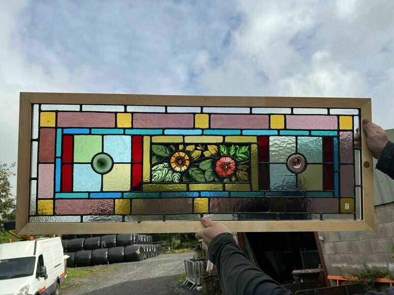 Antique Leaded And Painted Glass Window Vinterior