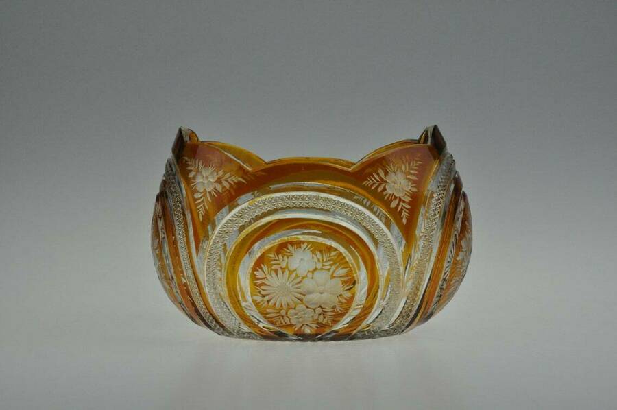 Vintage Amber Glass Bowl Amber Cut Glass Amber Cut To Clear Glass Amber