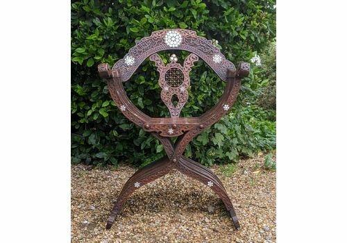 Antique Syrian Inlaid Savonarola Armchair