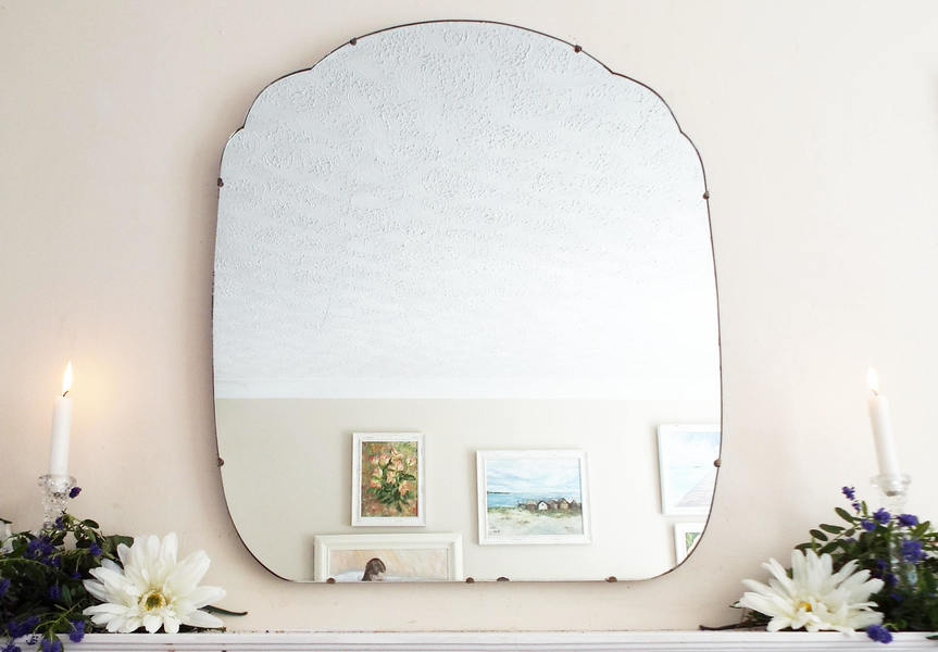 Extra Large Vintage Mirror Art Deco Frameless Bevelled Edge
