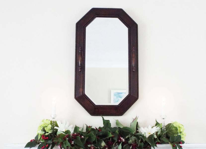 Large Antique Mirror Vintage Bevel Edge Octagonal Rustic Wooden Framed